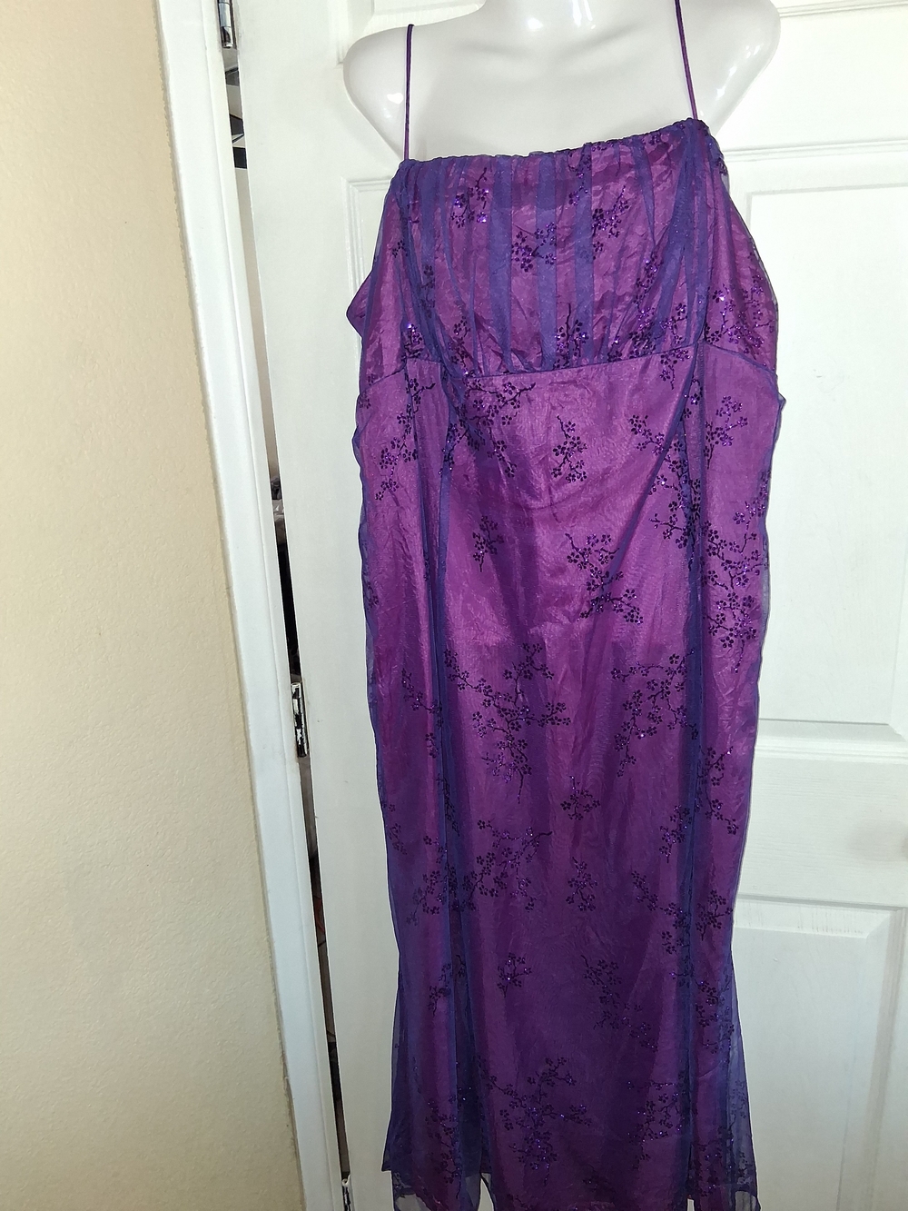 Vintage Y2K Zum Zum by Niki Livas Purple Glitter Mesh Prom Dress Gown Plus Size